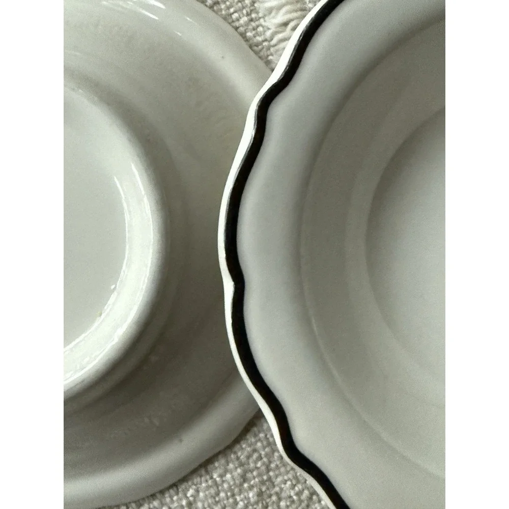 VTG Syracuse China Black Rim Scalloped Bowls Set of 2 Restaurant Ware EUC